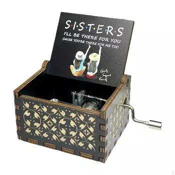 Wooden Hand Crank Music Box Small Musical Unique Sisters Gifts from Sister for Festival Wedding