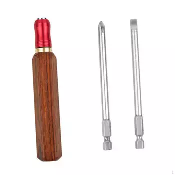 Wooden Handle and 2 Screwdriver Bits Ergonomic Versatile Sturdy Accessory +PH2 -6mm Hex Quick
