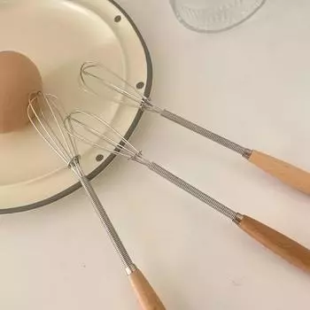 Wooden Handle Mini Egg Whisk Useful Hand Egg Beater Pastry Tools Manual Egg Beater Baking Stainless Steel