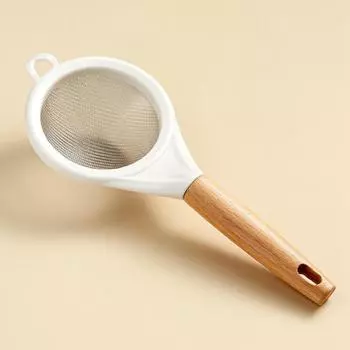 Wooden Handle Sieve Stainless Steel Fine Mesh Flour Sifter Colander Sugar Cocoa Matcha Powder Flour Colander Hand-held 25x10cm