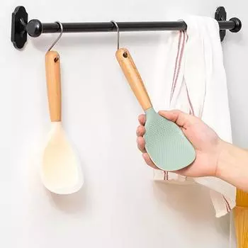 Wooden Handle Silicone Rice Spoon 1Pcs Non-stick Electric Rice Cooker Food Grade Rice Shovel Rice Spoon Standable for Kitchen