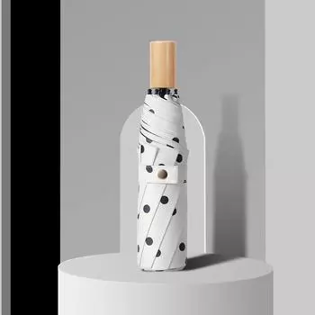 Wooden handle small fresh student three-fold umbrella vinyl parasol women s dual-purpose umbrella polka dot sun umbrella wholesale sunscreen 54*8k