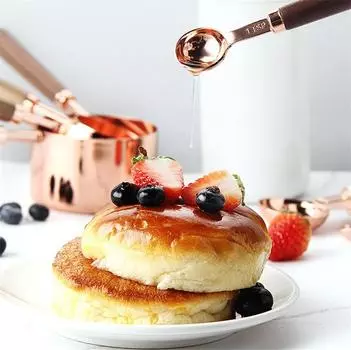 Wooden Handle Stainless Steel gram Measuring Cups Spoons Plated Copper Rose Gold scale Spoon Set Kitchen Baking