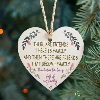 Wooden Hanging Heart Plaque Friendship Colleagues Family Pendant Christmas Tree Ornament for