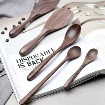 Wooden Honey Stir Long Scoop Gift Coffee Rice Scoop Kitchen Supplies Tableware Soup Spoons 4