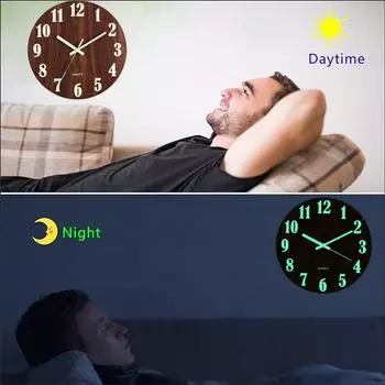 Wooden Luminous Wall Clock Silent and No Ticking Artistic Creative Wall Clock for Bedroom Living Room Cafe Decoration Etc 8 inch коричневый
