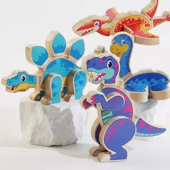 Wooden Magnetic Dinosaur Hand-Assembled Three-Dimensional Puzzle Diy Model Dinosaur Puzzle Building Block Educational Children S Toys