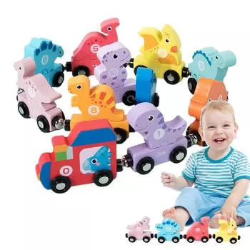 Wooden Magnetic Train Set Number Toy Train Set Play Safely Dinosaur Train Cars For Boys And Girls Preschool Educational Toys one set