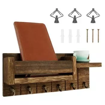 Деревянный держатель для почты, настенный, декоративный, для прихожей, с 6 крючками для ключей, настенный органайзер в деревенском стиле коричневый