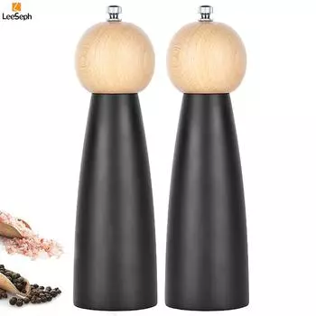 Wooden Manual Pepper Grinders Set, Refillable Pepper Mill with Ceramic Burrs Adjustable Coarseness, for Salt Pepper Spices Herbs