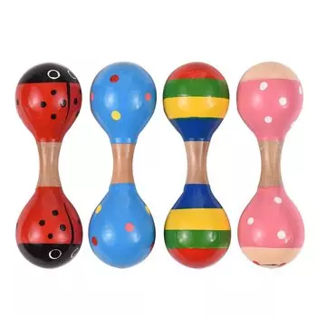 Wooden Maracas, 4 Pieces Wooden Maracas Mini Shaker Baby Rattles Cute Colorful Musical Instrument Toys for Babies Girls Boys Toddlers