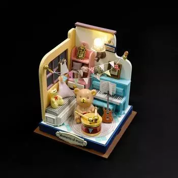 Wooden Material DIY 3D Puzzle Handmade Wooden Assembly Toy Miniature Dollhouse Bedroom Decoration style C