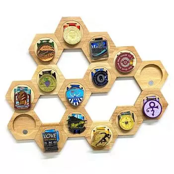 Wooden Medal Display Racks DIY Hexagon Honeycomb Combination Medal Holder Honor Commemorative Display Stand Home Wall Decoration