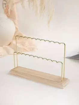 Wooden/Metal Gold Double-deck Earrings Ring Necklace Watch Jewelry Shelf Jewelry Stand Counter Pendant Jewelry Display Stand золотой