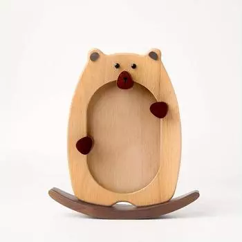 Wooden Minimalist Swinging Bear Photo Frame Baby Kids Picture Frame Beechwood Home Cute Decorative Ornament Log Color--Bear Photo Frame