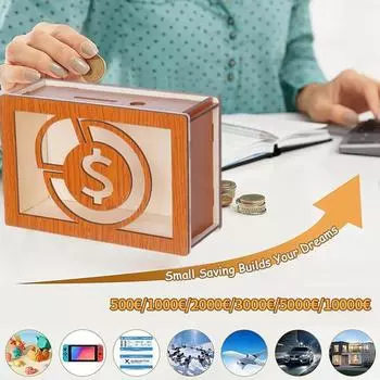Wooden Money Box Counter Cute Dollar Patten Money Saving Box with Savings Target Portable Change Box Piggy Bank for Girls Boys S2