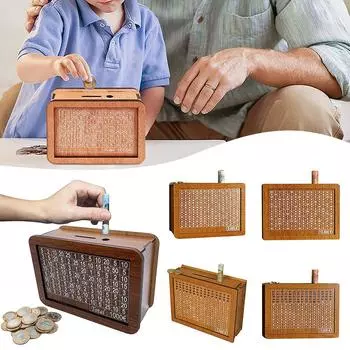 Wooden Moneys Box,Household Wood Piggys Banks Ornament for Storage Coin Money,Large Capacity Creative Money Saver for Kids Adult