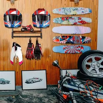 Wooden motorcycle helmet rack wall mounted hat rack hat leather storage rack with 4 clips for shoes and clothing storage