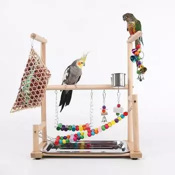 Wooden Parrot Stand Bird Playground Parrot Playstand Multi Toy Combination Interactive Training Frame Bird Shelf Standing Stick