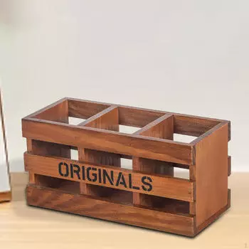 Wooden Pen Holder Pencil Box Large Capacity 3 Compartment Decorative Caddy Container for