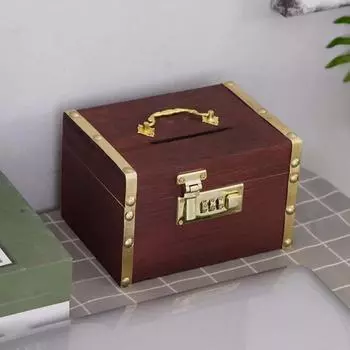 Wooden Piggy , Adult Password Lock Money Saving Box for Dollars Cards Cents Adults Gifts