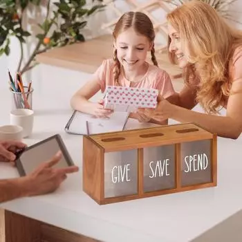 Wooden Piggy Bank 3-Compartment Money Saving Box Home Decor Visualized Bills Coins Savings Organizer For Kids Adults Money Boxes чёрный