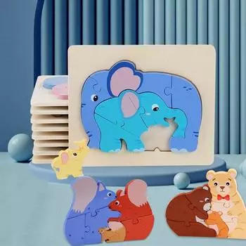 Wooden Puzzle Toy Children Kids Animals Cartoon 3D Jigsaw Puzzles Wood Parent-Child Games Educational Early Learning Gifts