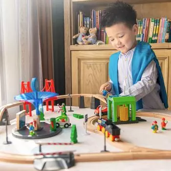 Wooden Rail City Suit Children s Educational Electric Train Beech Wood Assembled Toys 90952