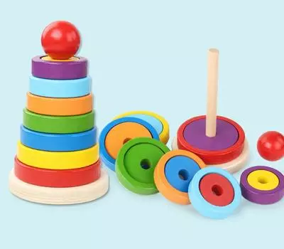 Wooden Rainbow Tower Wooden Puzzle Children s 3D Puzzle Shape Educational Toys for Children