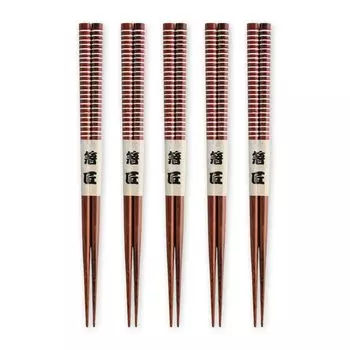 Wooden Red and White Set of Current Model J-kitchens Chopsticks, Stripes, 5, 23cm,