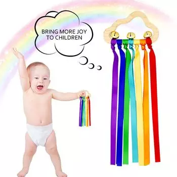Wooden Ribbon Ring Toys 2 Pack Baby Sensory Toys Handmade Toys Color Cloud Ribbon Molar Wooden Circle Teething Toy For Boys Girls Babies