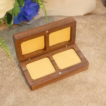 Wooden Rings Box Couple Display Holder Small Elegant for Gift Jewelry Storage Birthday Champagne Lining
