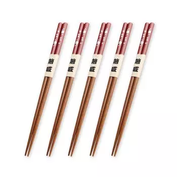 Wooden Sakura and Set of Current Model J-kitchens Chopsticks, Vermilion, 5, 23.5cm,