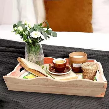 Wooden Serving Tray with Handle - Multipurpose Rectangular Tray for Food and Drinks