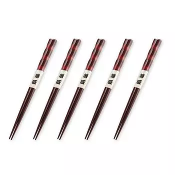 Wooden Set of Current Model J-kitchens Chisel-Carved Chopsticks, Vermilion, 5, 23cm,