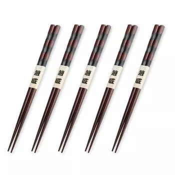Wooden Set of Current Model J-kitchens Chisel-Carved Chopsticks, Black, 5, 23cm,