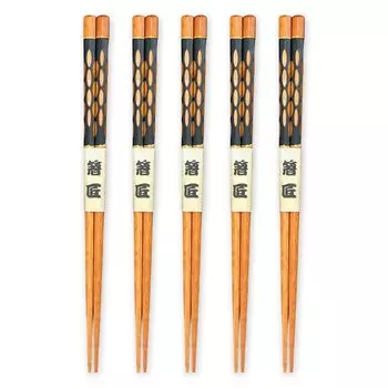 Wooden Set of Current Model J-kitchens Hand-Carved Chopsticks, Black, 5, 23cm,