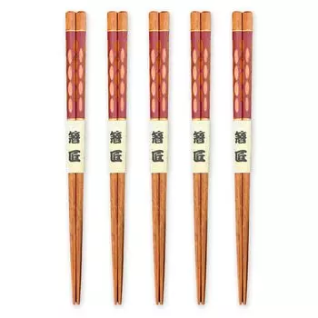 Wooden Set of Current Model J-kitchens Hand-Carved Chopsticks, Red, 5, 23cm,
