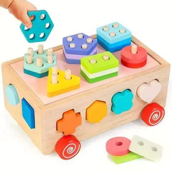 Wooden Shape Sorter Intelligence Car Toy, Educational Building Blocks Toy for Toddler, Preschool Learning Toy, Hand eye Coordination JHTOY-550