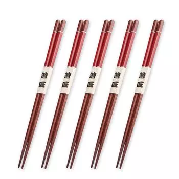 Wooden Slim Set of Current Model J-kitchens Chopsticks, Hexagonal, Vermilion, 5, 23cm,