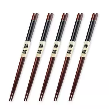 Wooden Slim Set of Current Model J-kitchens Chopsticks, Hexagonal, Black, 5, 23cm,