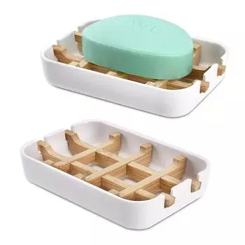 Wooden Soap Dish Drain Soap Tray Sink Holder Soap Rack for Bathroom Multifunctional Storage Rack Household Bathroom Supply белый