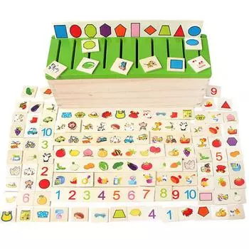 Wooden Sorting Box with Lid 80 Pieces 8 Categorie Kids Toys for Children