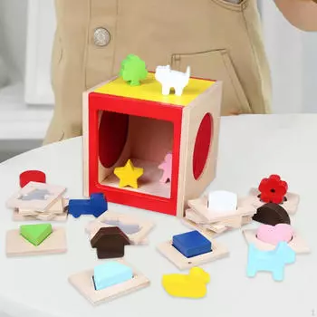 Wooden Spelling Toy Shape Matching Box Boys Girls Interactive Learning Children Montessory