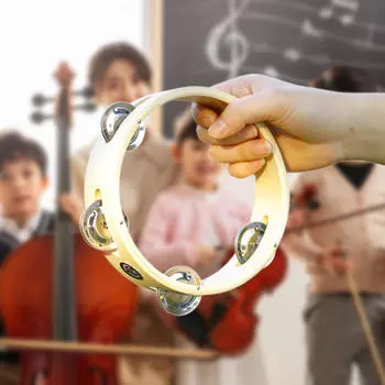 Wooden Tambourine Ring Metal Bells Early Educational Musical Instrument Hand Held Percussion