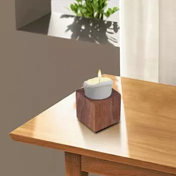 Wooden Tealight Candle Holder Rustic Cube Shaped for Living Room Accessories