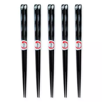 Wooden Tensuke Sakura Set of Current Model J-kitchens Chopsticks, Chopsticks, Black, 5, 23.5cm,