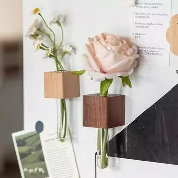 Wooden Test Tube Vase Refrigerator Magnet Hydroponic Plants Propagation Vase Planter Home коричневый