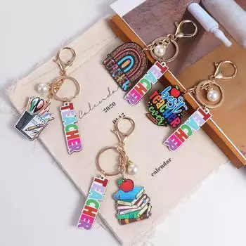 Wooden Text Keychain Pendant Geometric Shape Pen Holder Key Ring Graduation Ceremony Style 1