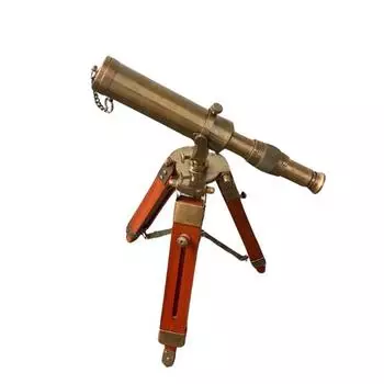 Wooden Tripod Stand 10 inch Single Barrel Antique Nautical Brass Telescope Gift